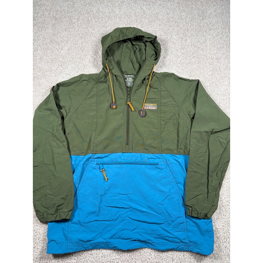 LL Bean Mountain Classic Anorak Colorblock Green Blue Windbreaker Jacket VTG